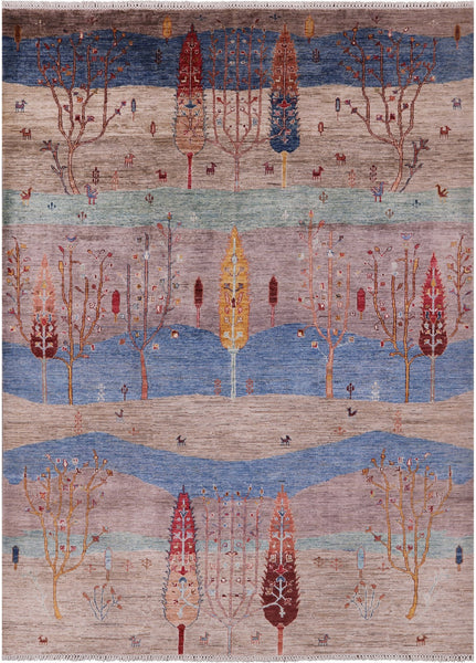 Tribal Persian Gabbeh Hand Knotted Wool Rug - 6' 10" X 9' 4" - Golden Nile