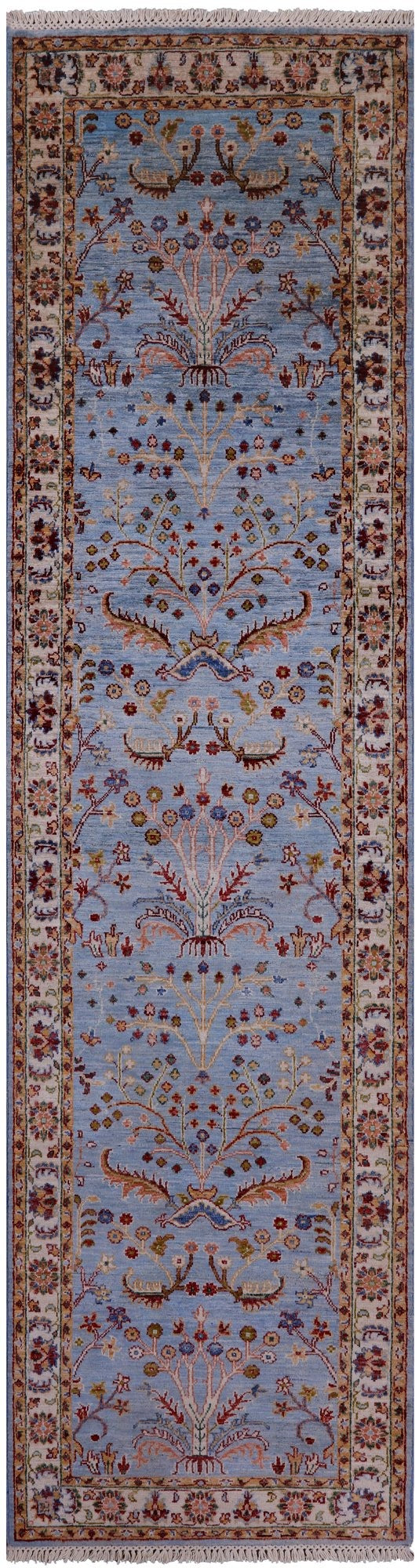 Blue Persian Tabriz Hand Knotted Wool Runner Rug - 2' 6" X 9' 10" - Golden Nile