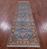 Blue Persian Tabriz Hand Knotted Wool Runner Rug - 2' 6" X 9' 10" - Golden Nile