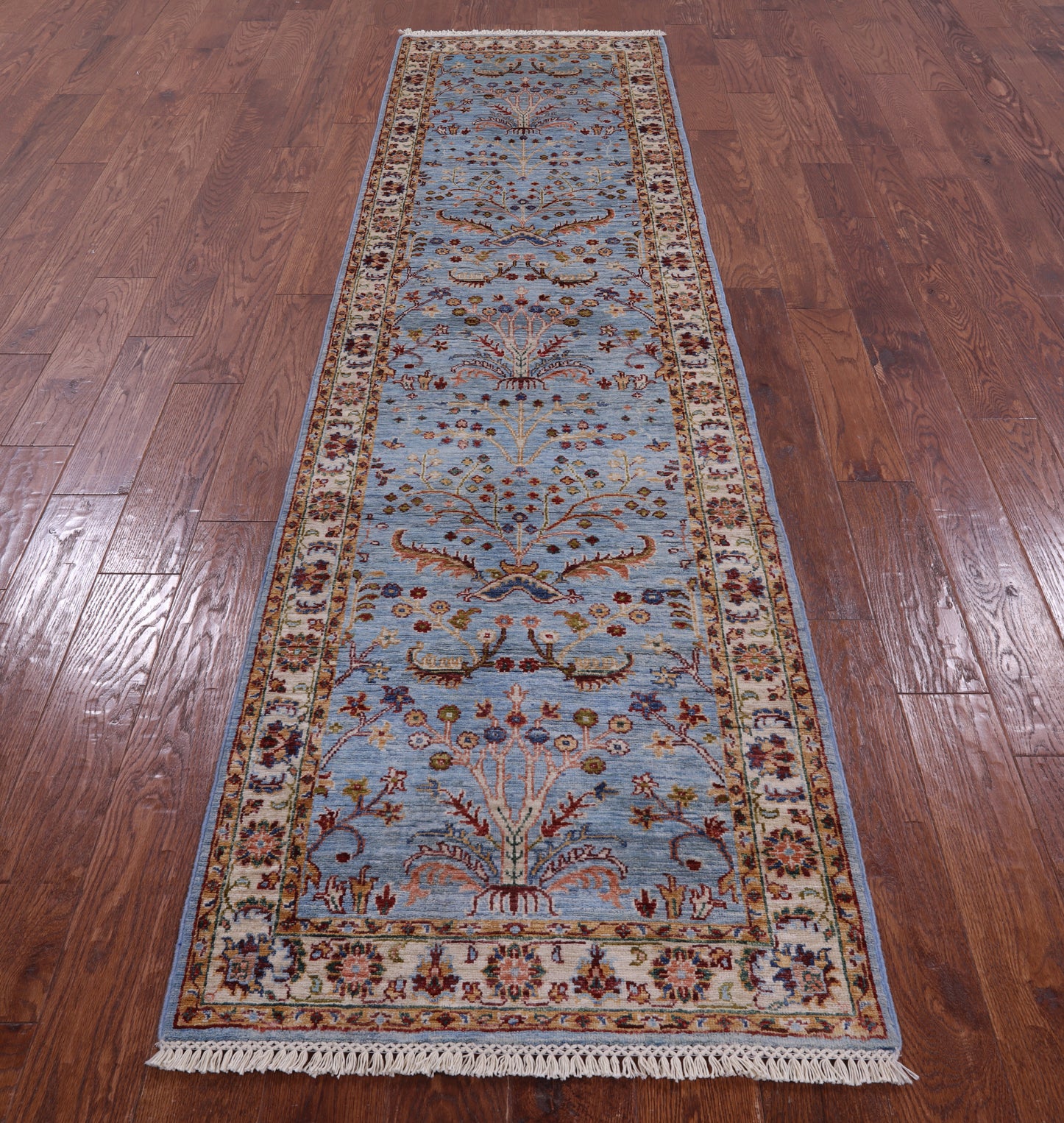 Blue Persian Tabriz Hand Knotted Wool Runner Rug - 2' 6" X 9' 10" - Golden Nile