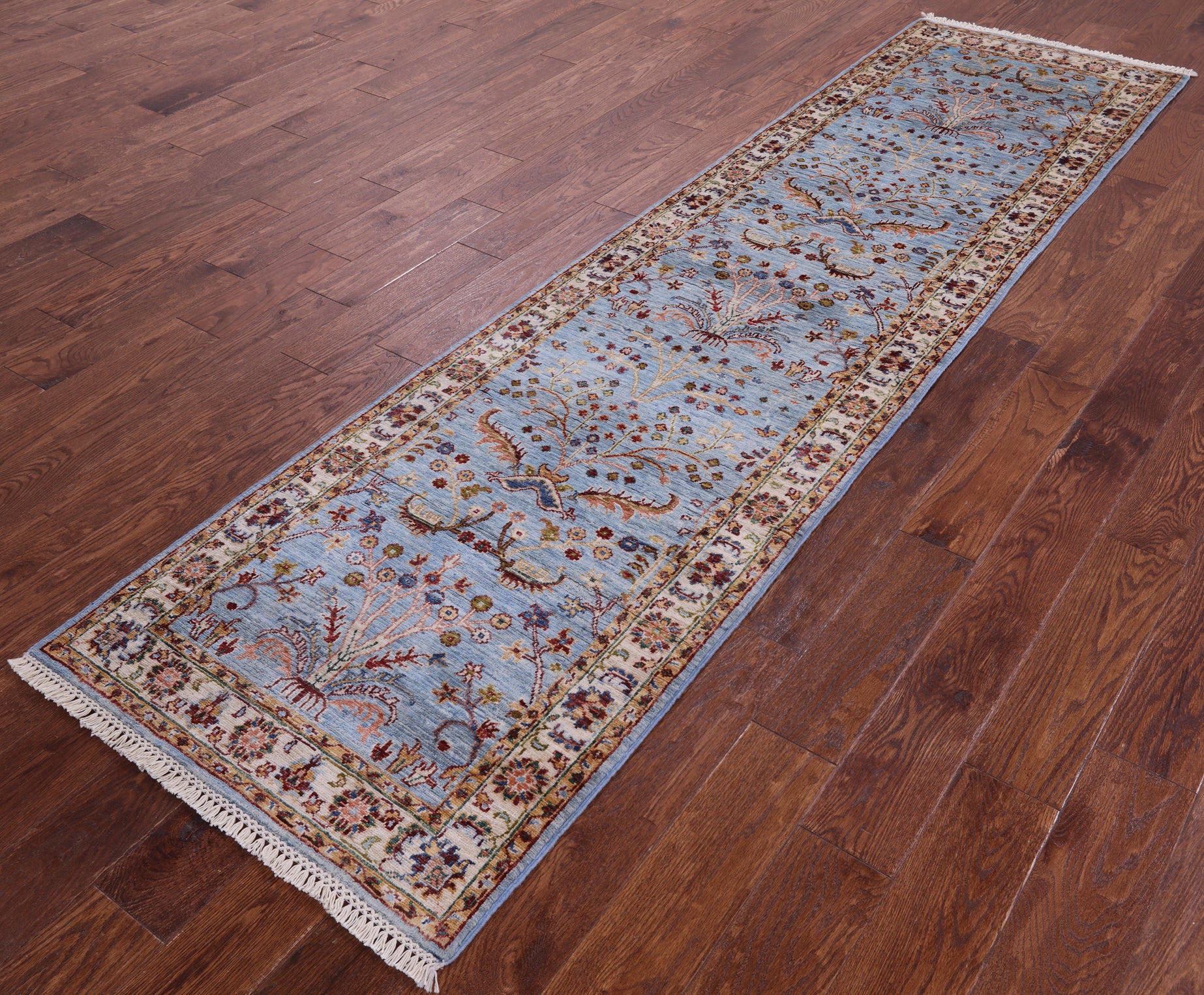 Blue Persian Tabriz Hand Knotted Wool Runner Rug - 2' 6" X 9' 10" - Golden Nile