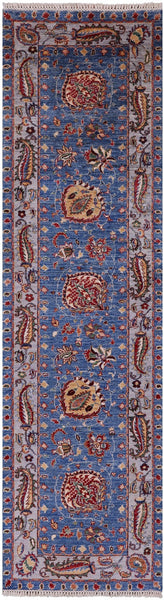 Blue Persian Tabriz Hand Knotted Wool Runner Rug - 2' 8" X 9' 11" - Golden Nile