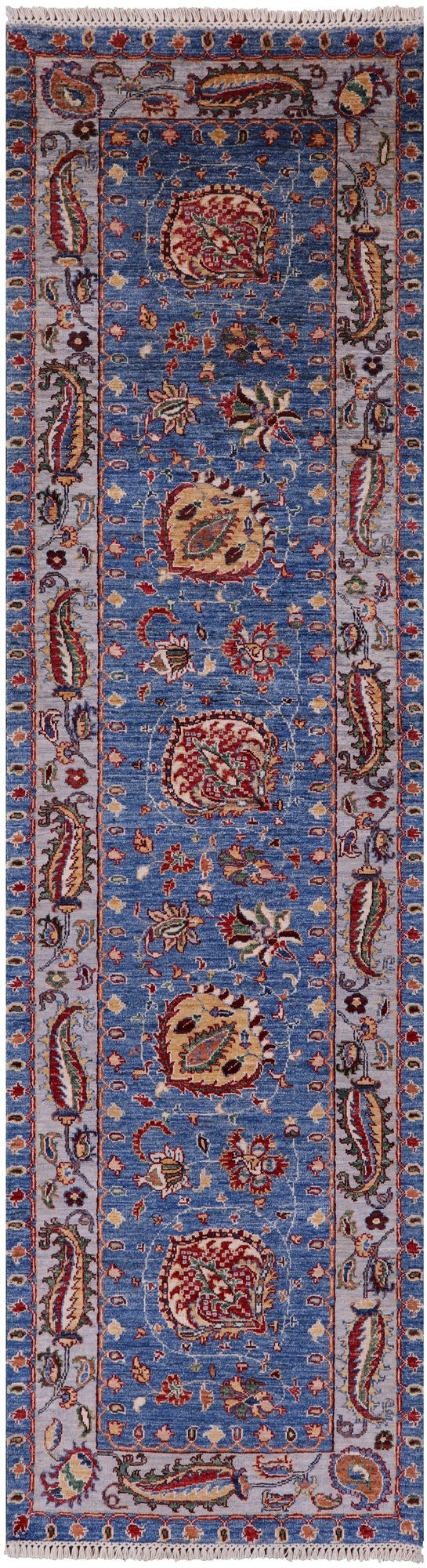 Blue Persian Tabriz Hand Knotted Wool Runner Rug - 2' 8" X 9' 11" - Golden Nile