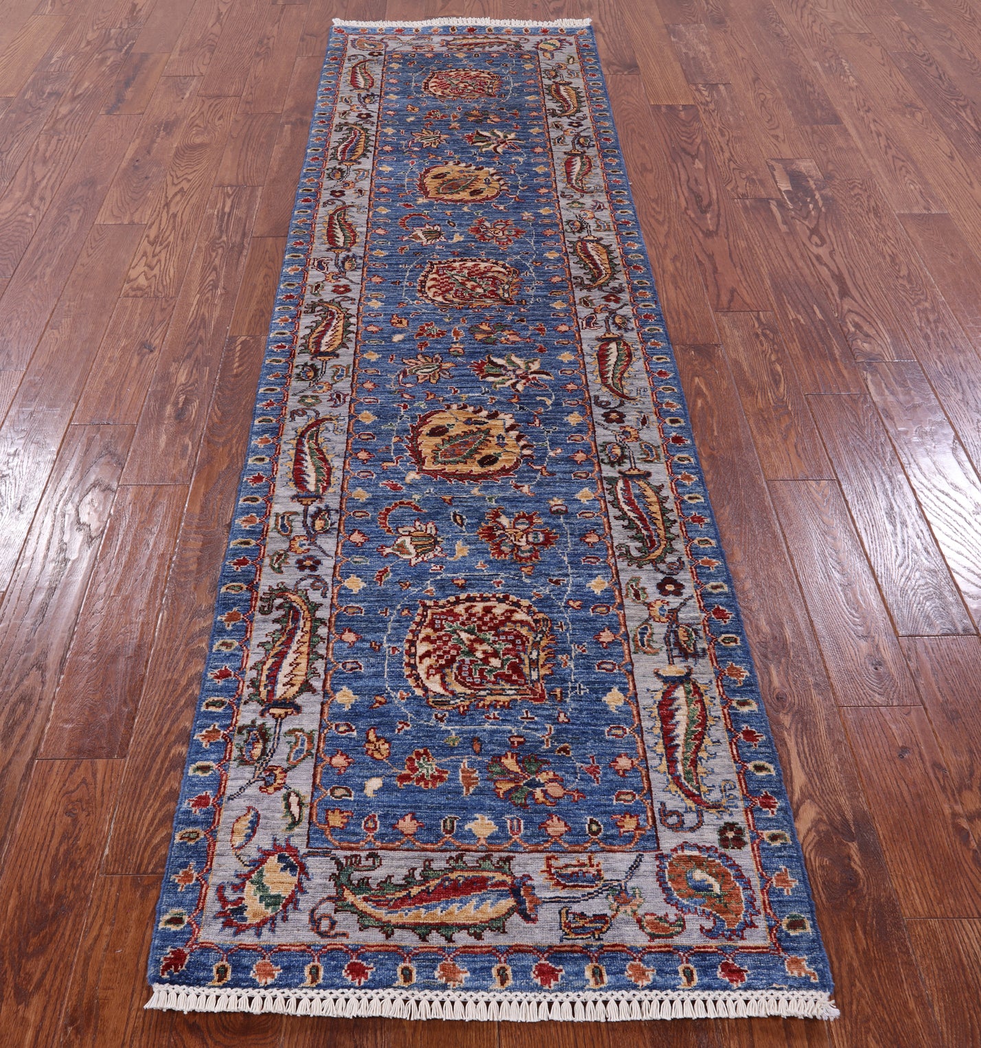 Blue Persian Tabriz Hand Knotted Wool Runner Rug - 2' 8" X 9' 11" - Golden Nile