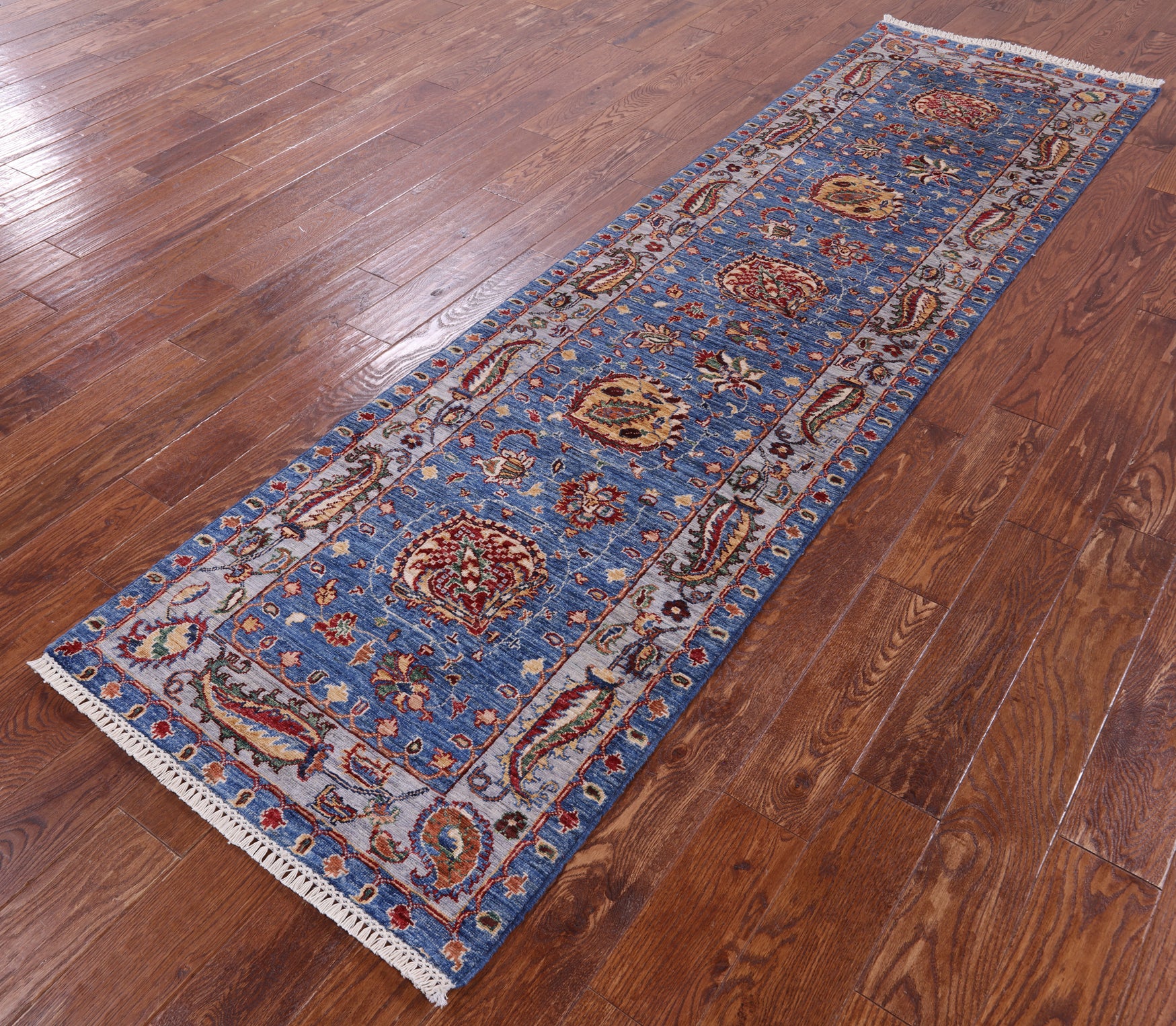 Blue Persian Tabriz Hand Knotted Wool Runner Rug - 2' 8" X 9' 11" - Golden Nile