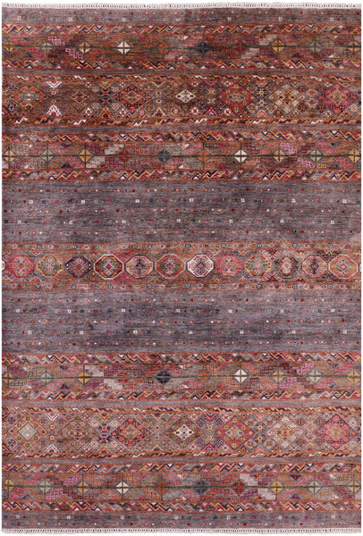 Khorjin Persian Gabbeh Hand Knotted Wool Rug - 7' 0" X 9' 10" - Golden Nile