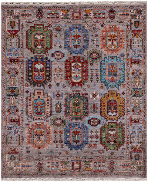 Grey Turkmen Ersari Handmade Wool Rug - 5' 3" X 6' 4" - Golden Nile