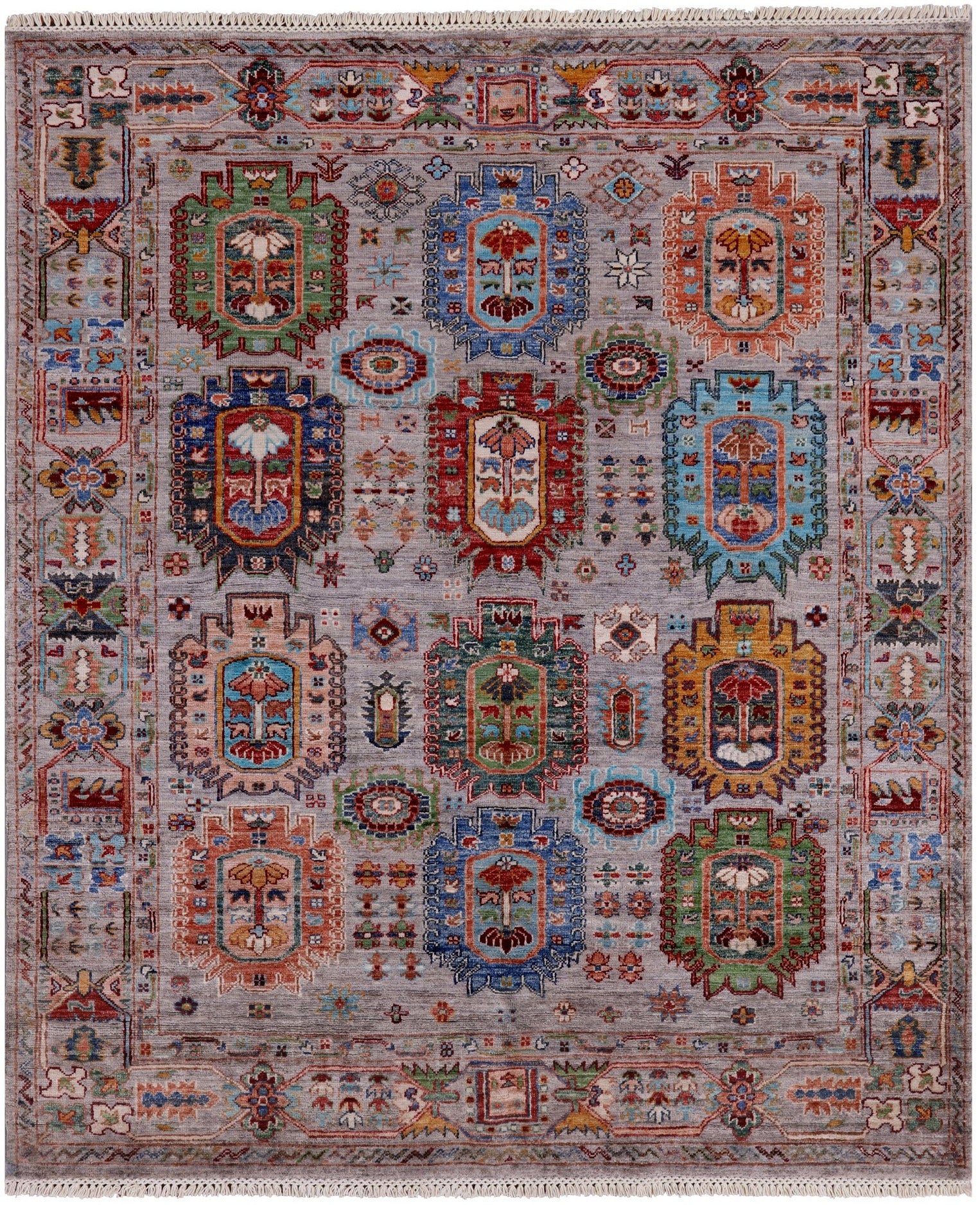 Grey Turkmen Ersari Handmade Wool Rug - 5' 3" X 6' 4" - Golden Nile