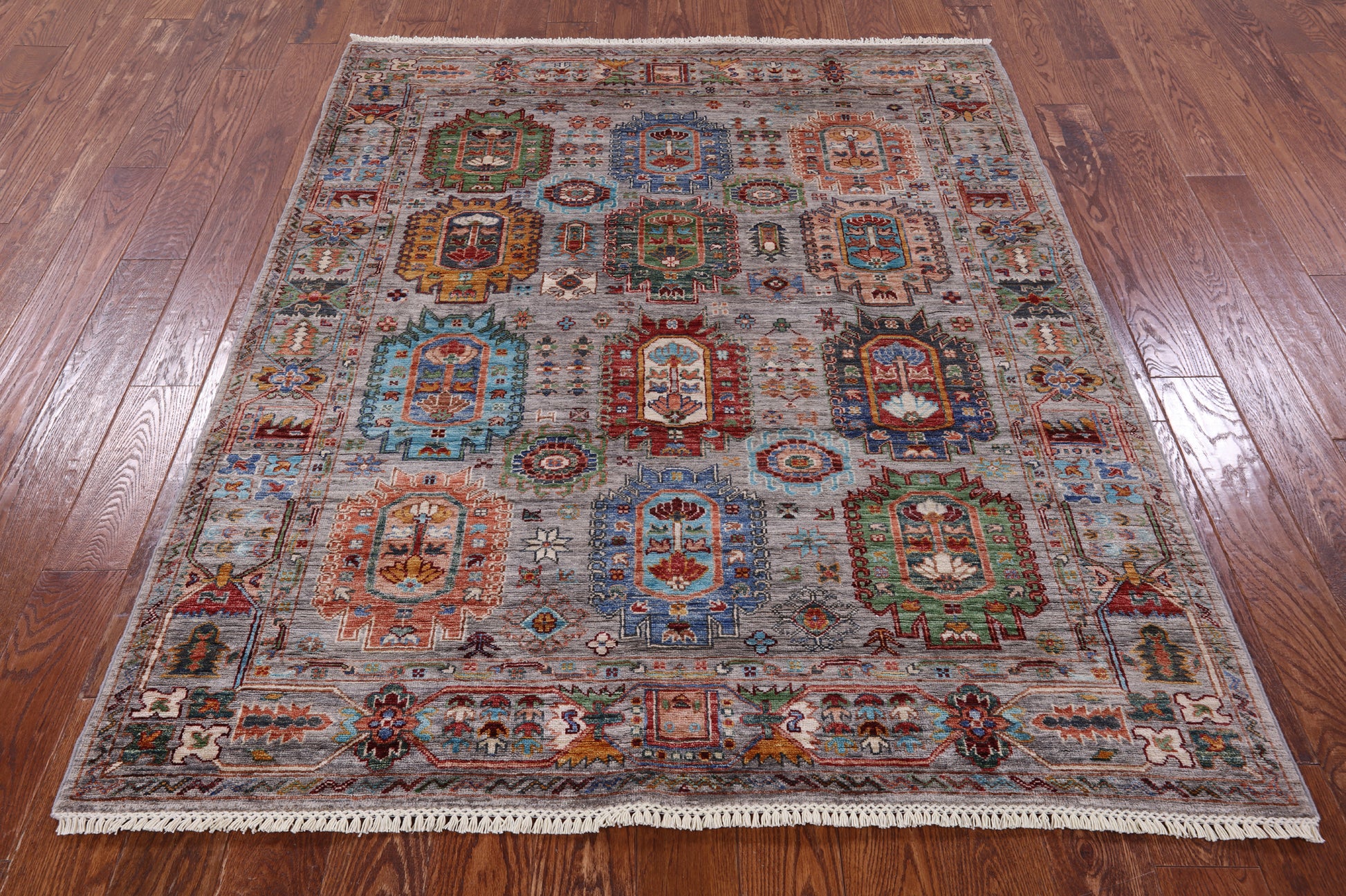 Grey Turkmen Ersari Handmade Wool Rug - 5' 3" X 6' 4" - Golden Nile