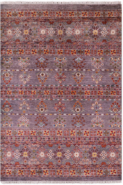Khorjin Persian Gabbeh Hand Knotted Wool Rug - 4' 3" X 6' 2" - Golden Nile