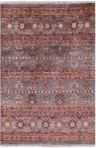 Khorjin Persian Gabbeh Hand Knotted Wool Rug - 4' 1" X 6' 2" - Golden Nile