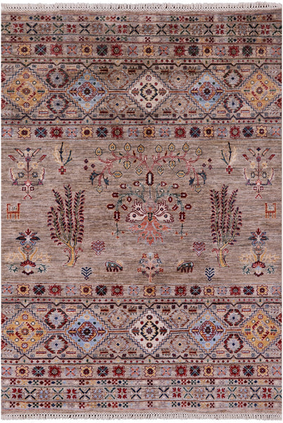 Tribal Persian Gabbeh Hand Knotted Wool Rug - 5' 0" X 6' 8" - Golden Nile