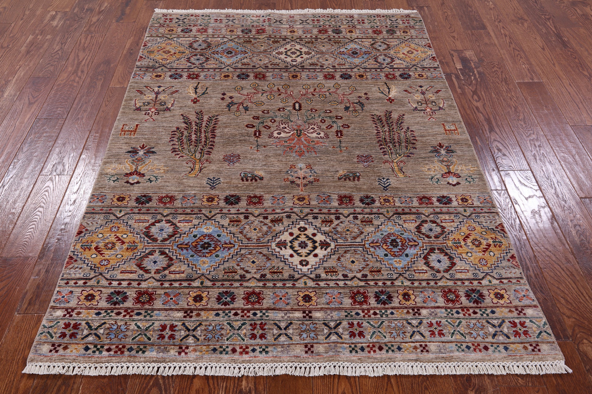 Tribal Persian Gabbeh Hand Knotted Wool Rug - 5' 0" X 6' 8" - Golden Nile