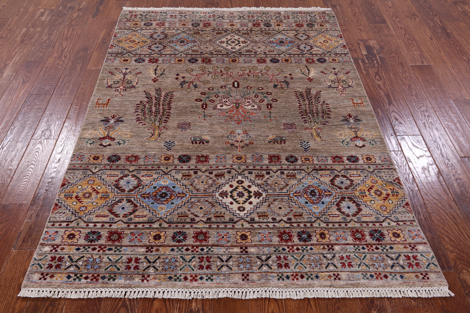 Tribal Persian Gabbeh Hand Knotted Wool Rug - 5' 0" X 6' 8" - Golden Nile