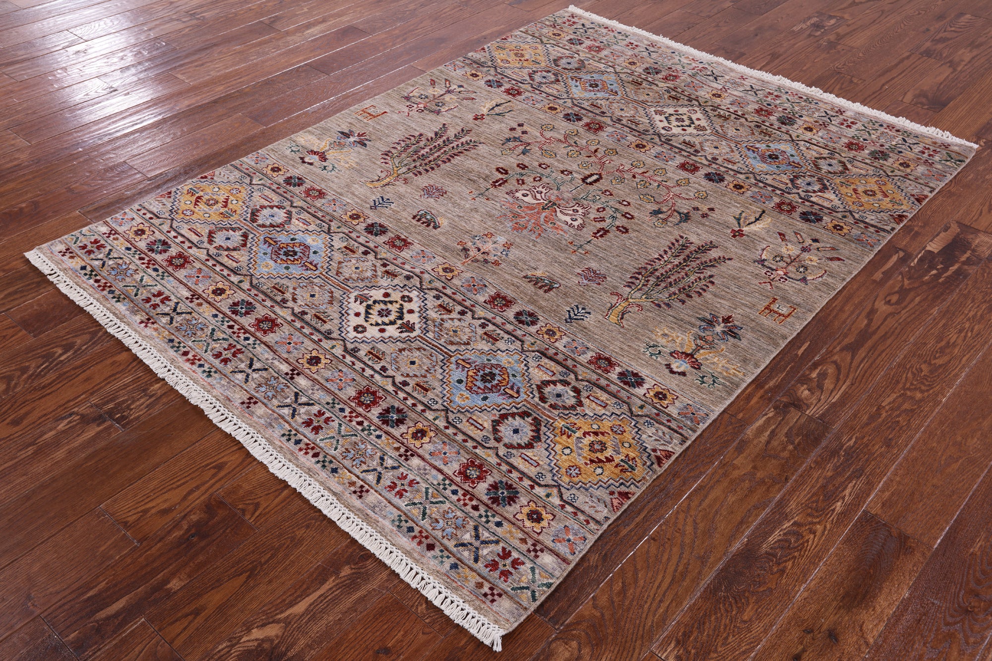 Tribal Persian Gabbeh Hand Knotted Wool Rug - 5' 0" X 6' 8" - Golden Nile