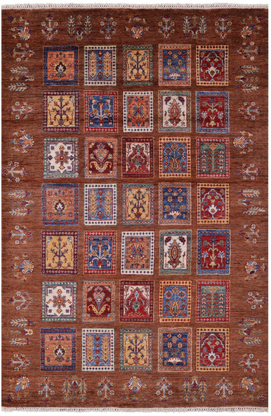 Brown Tribal Persian Gabbeh Hand Knotted Wool Rug - 5' 2" X 7' 5" - Golden Nile