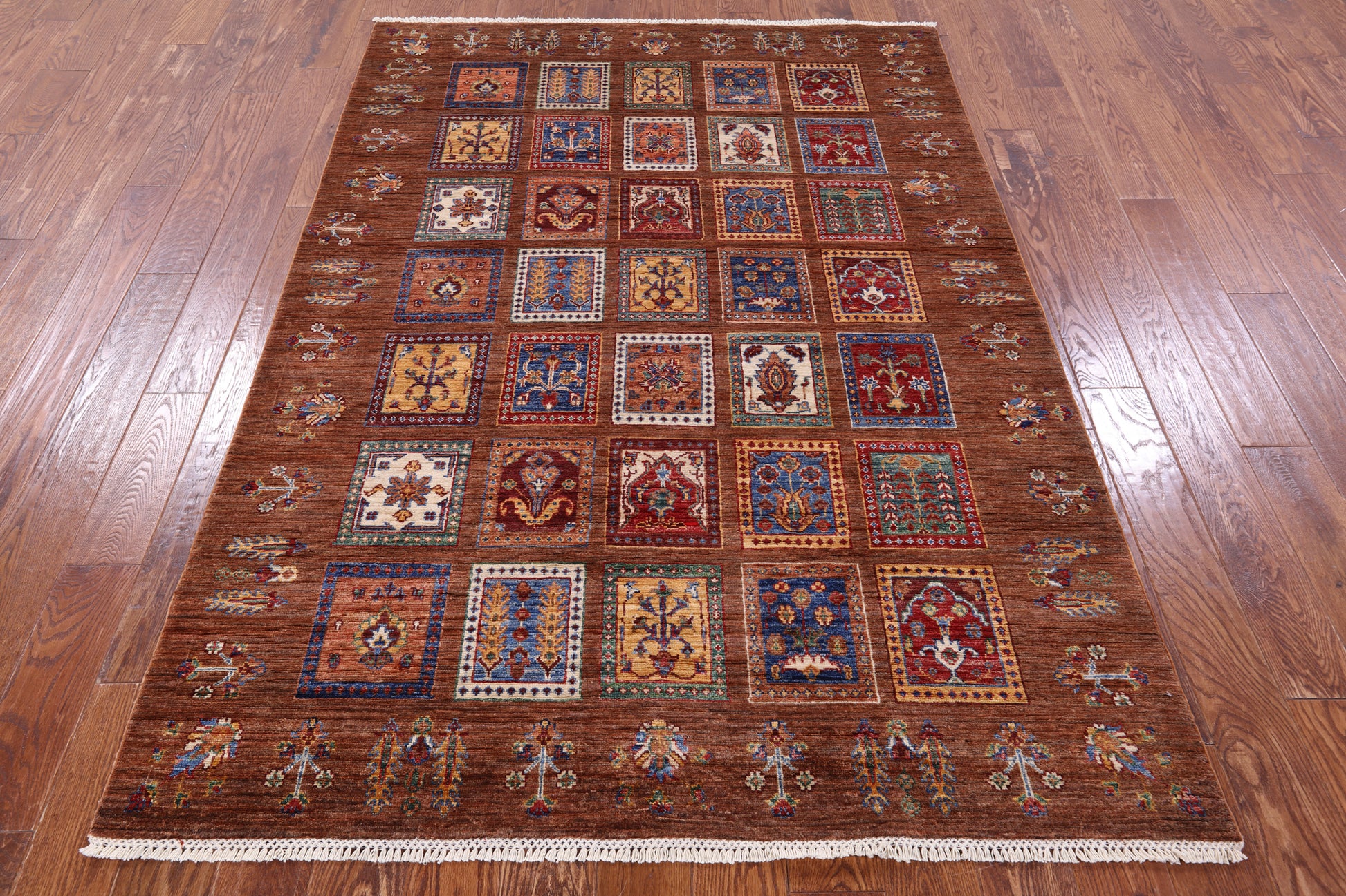 Brown Tribal Persian Gabbeh Hand Knotted Wool Rug - 5' 2" X 7' 5" - Golden Nile