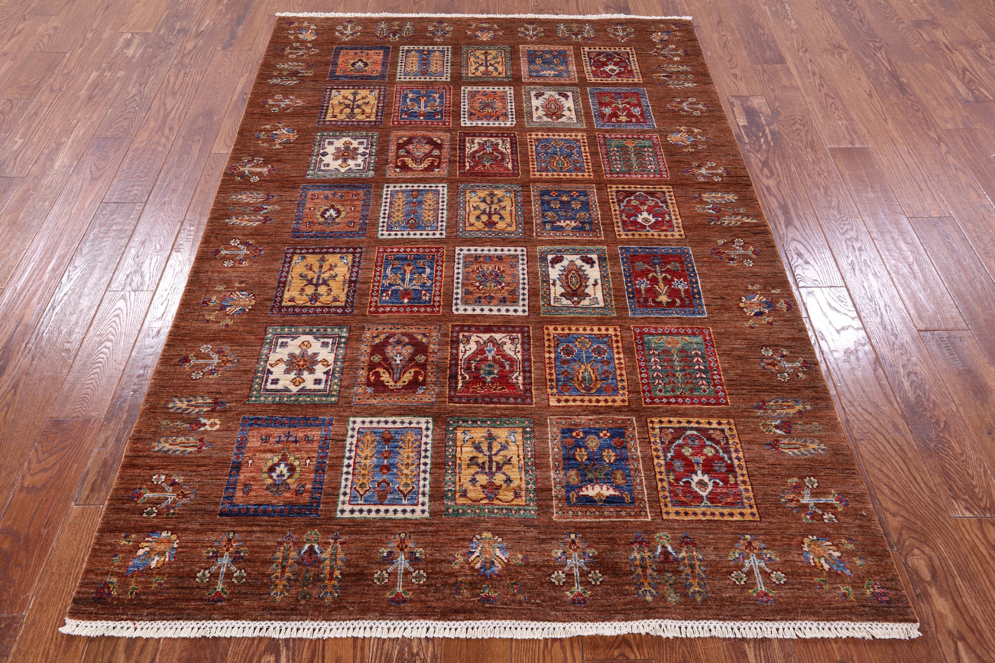 Brown Tribal Persian Gabbeh Hand Knotted Wool Rug - 5' 2" X 7' 5" - Golden Nile