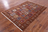 Brown Tribal Persian Gabbeh Hand Knotted Wool Rug - 5' 2" X 7' 5" - Golden Nile