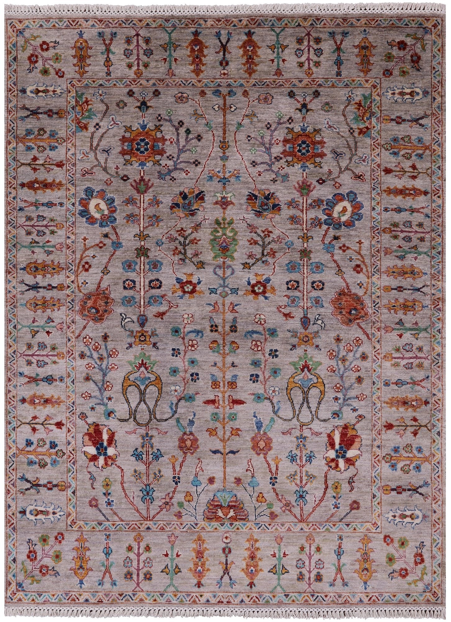Peshawar Hand Knotted Wool Rug - 5' 0" X 6' 8" - Golden Nile
