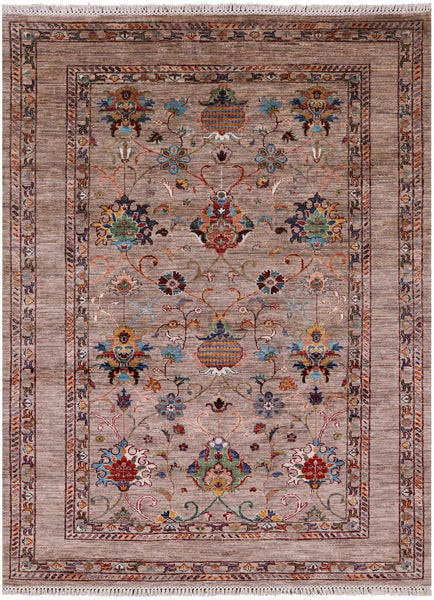 Peshawar Hand Knotted Wool Rug - 5' 1" X 6' 7" - Golden Nile