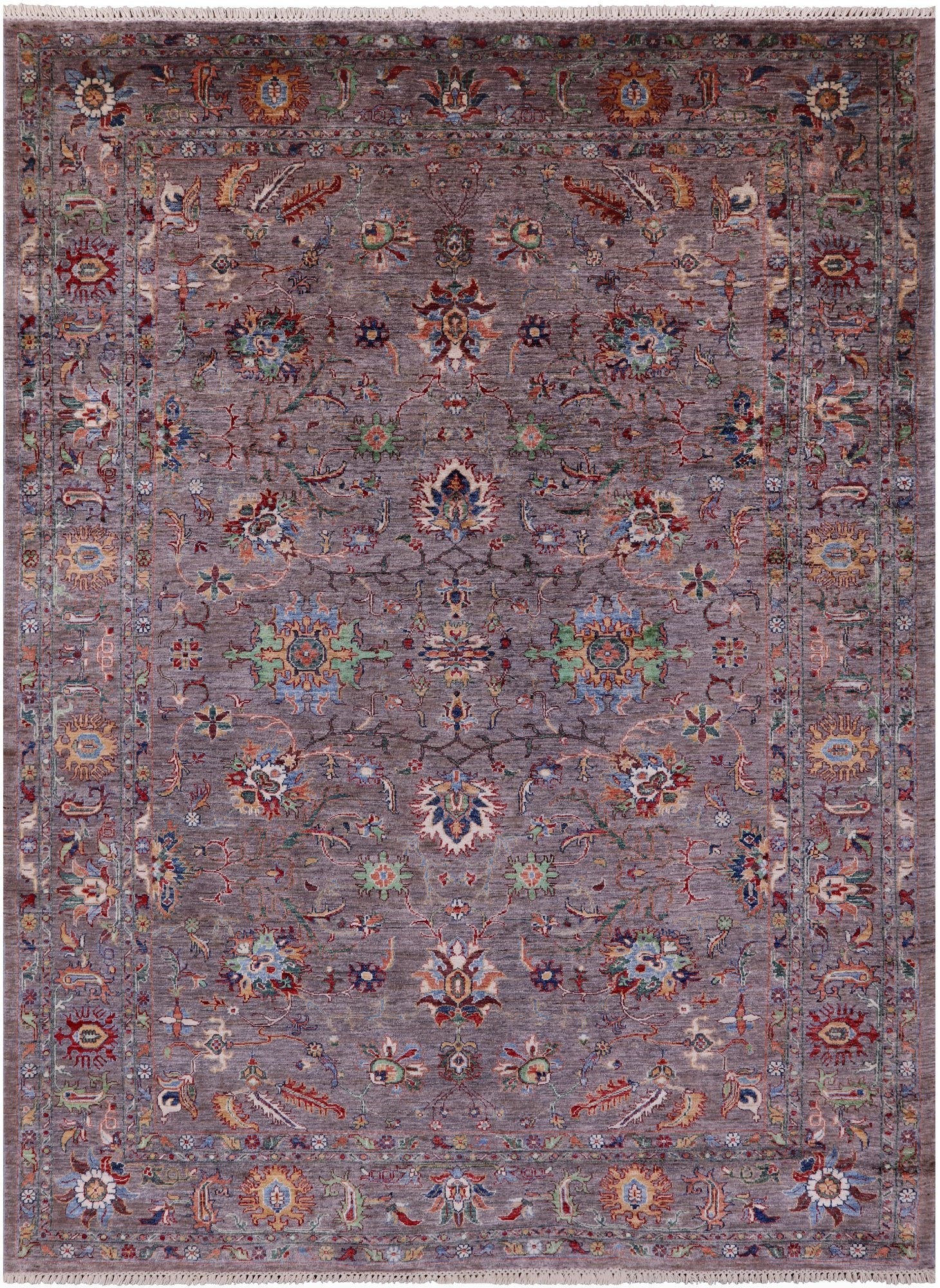 Grey Peshawar Hand Knotted Wool Rug - 6' 10" X 9' 10" - Golden Nile