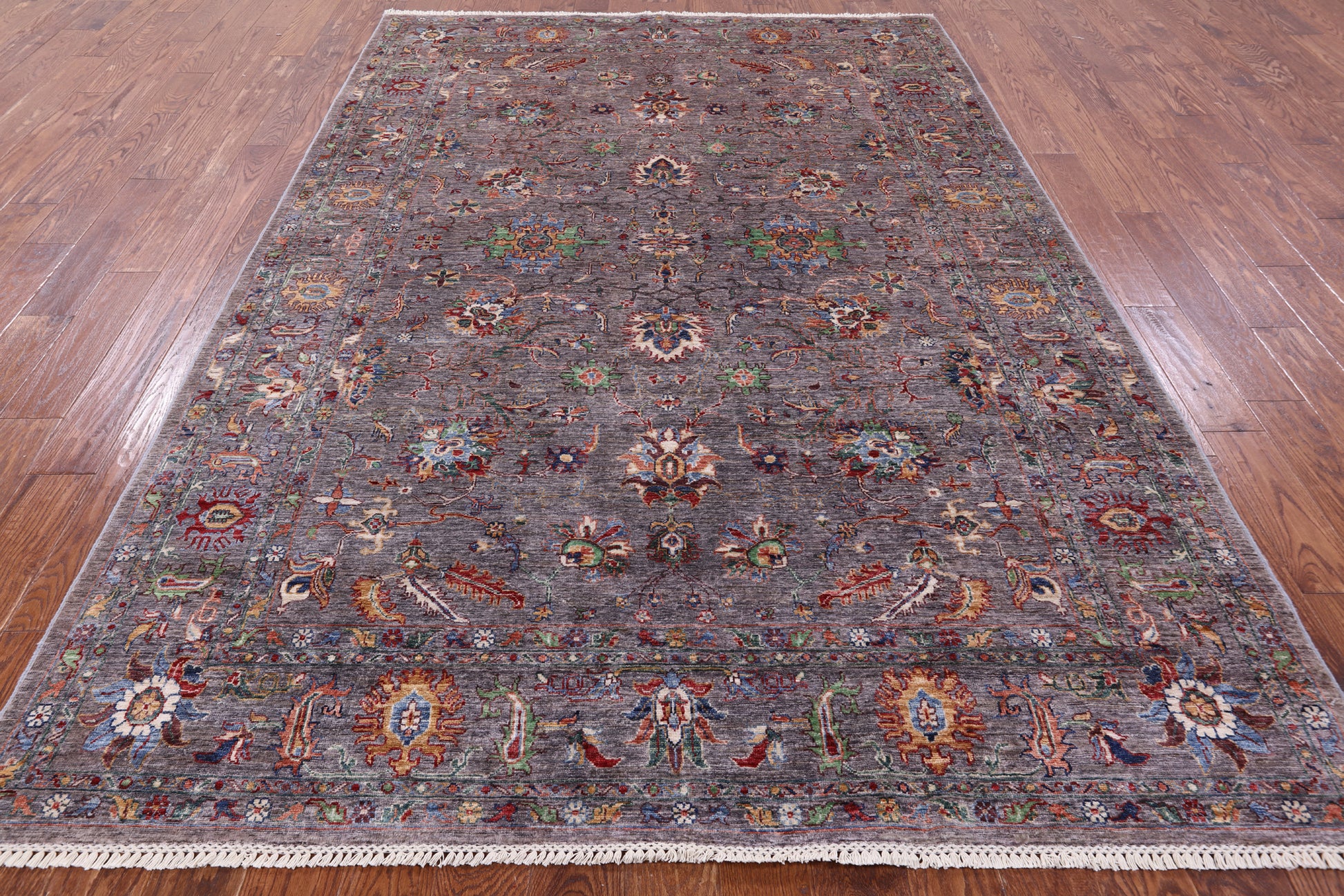 Grey Peshawar Hand Knotted Wool Rug - 6' 10" X 9' 10" - Golden Nile