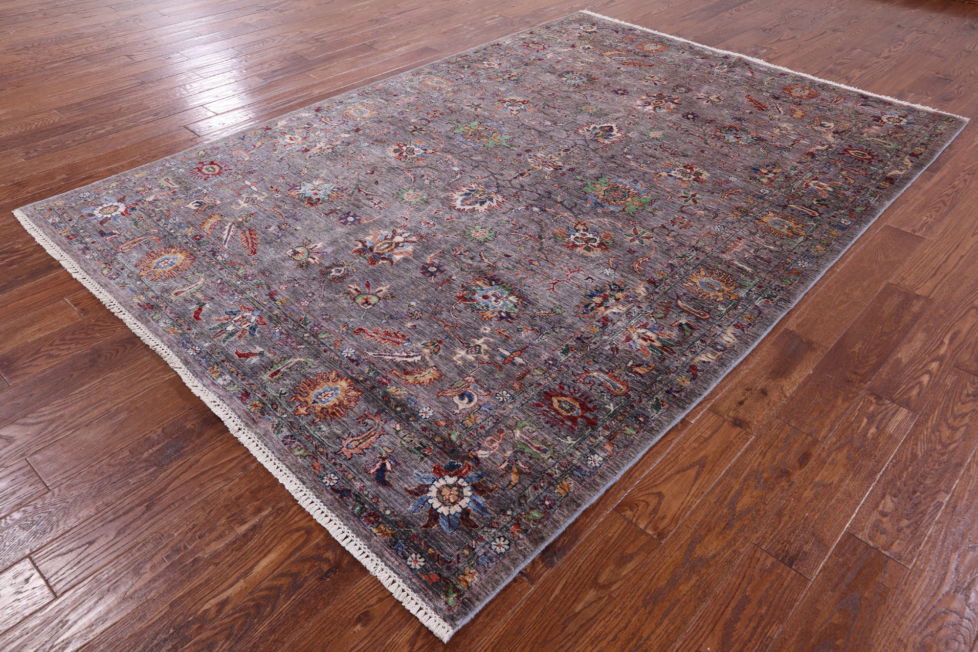 Grey Peshawar Hand Knotted Wool Rug - 6' 10" X 9' 10" - Golden Nile