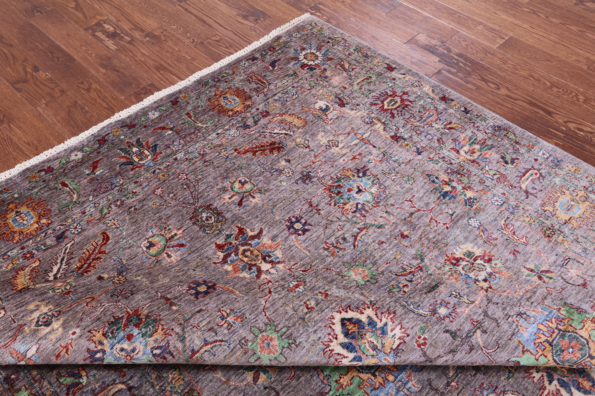 Grey Peshawar Hand Knotted Wool Rug - 6' 10" X 9' 10" - Golden Nile