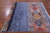 Blue Khorjin Persian Gabbeh Handmade Wool Rug - 5' 7" X 7' 10" - Golden Nile