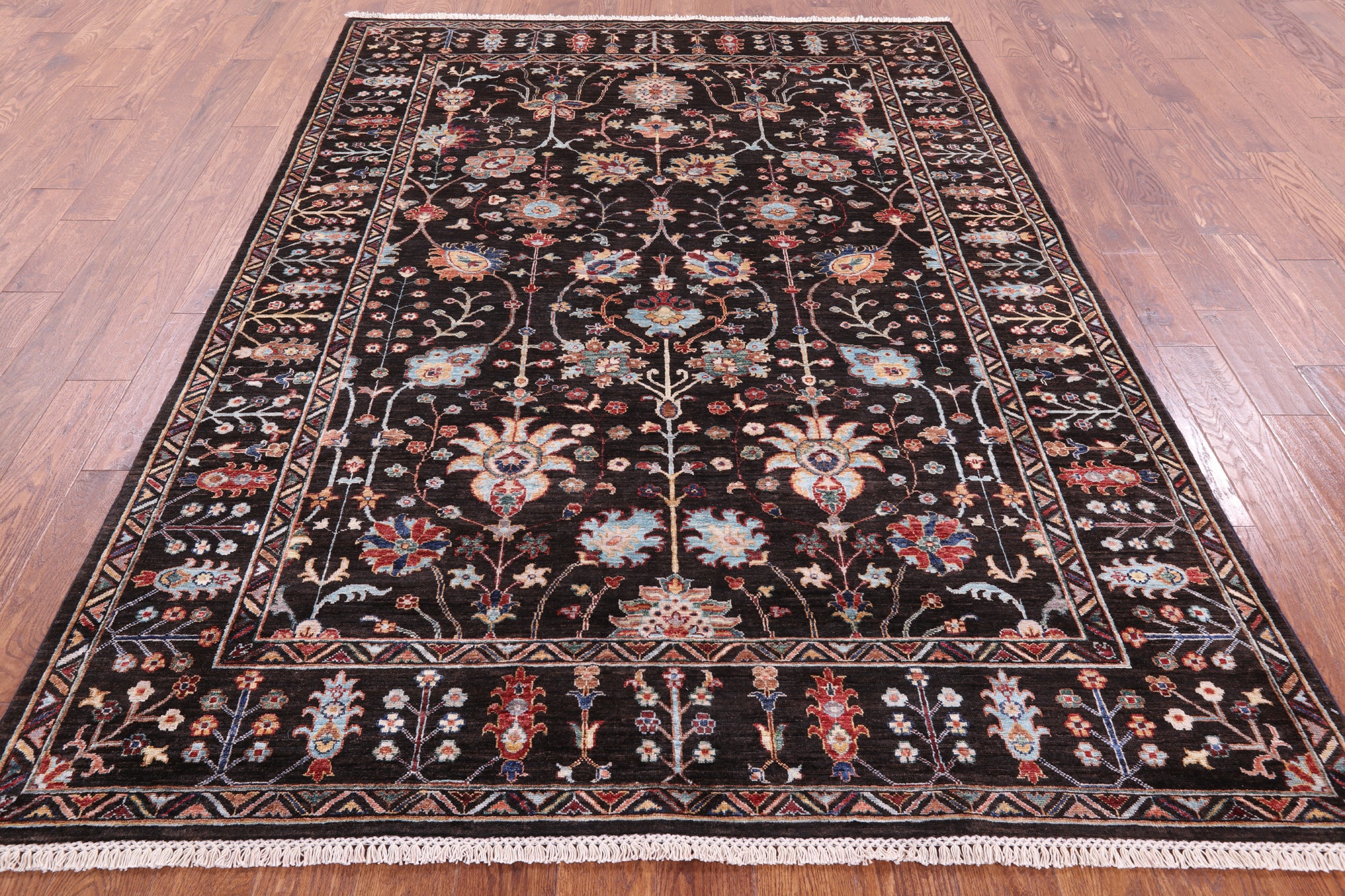 Brown Peshawar Handmade Wool Rug - 6' 4" X 8' 9" - Golden Nile