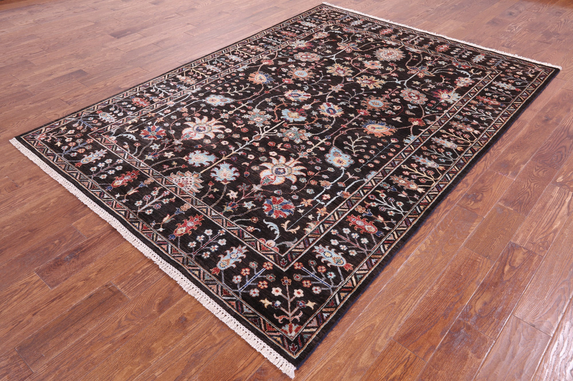 Brown Peshawar Handmade Wool Rug - 6' 4" X 8' 9" - Golden Nile