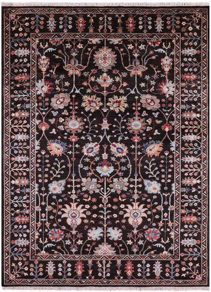 Brown Peshawar Handmade Wool Rug - 6' 4" X 8' 9" - Golden Nile
