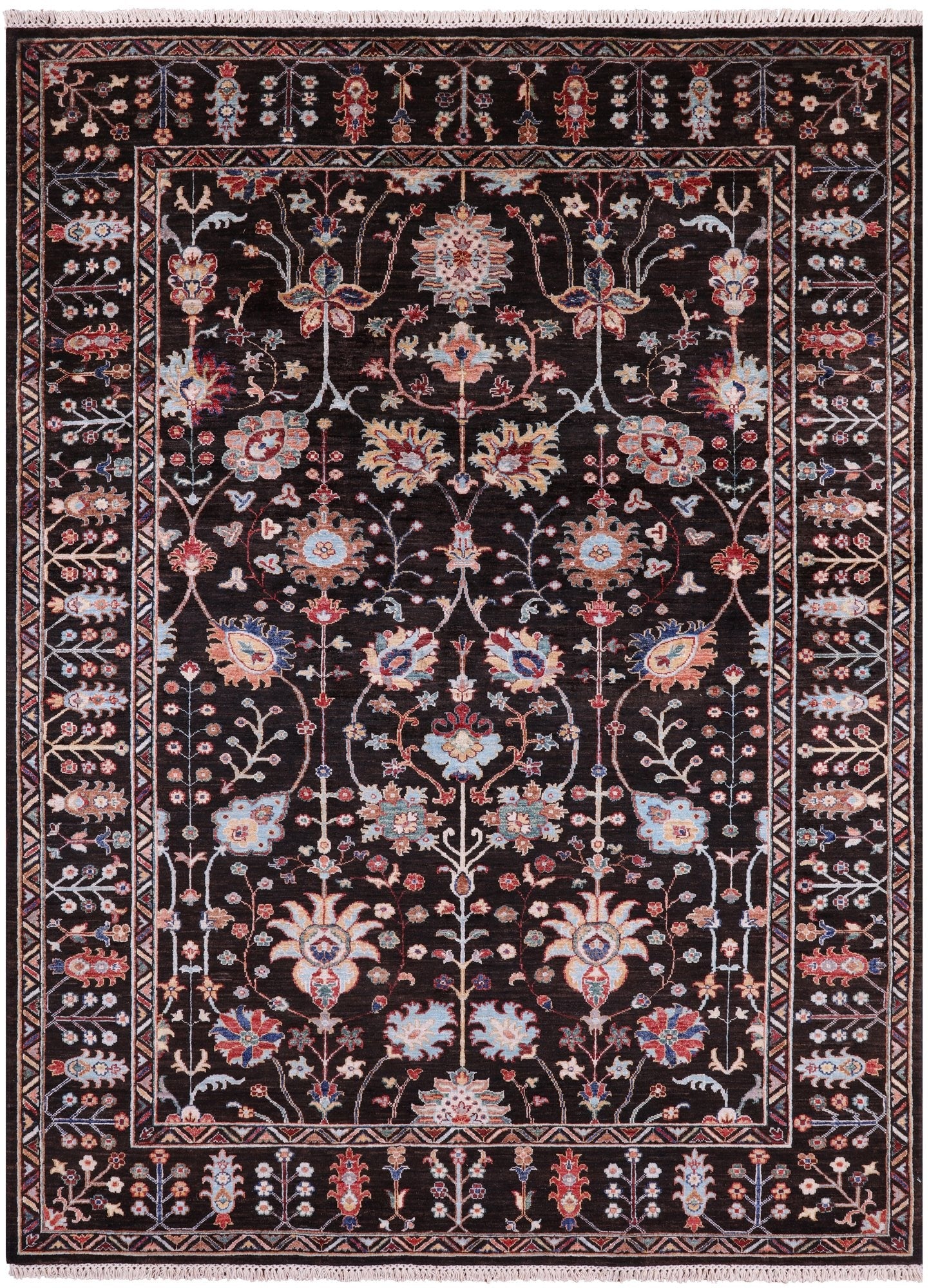 Brown Peshawar Handmade Wool Rug - 6' 4" X 8' 9" - Golden Nile