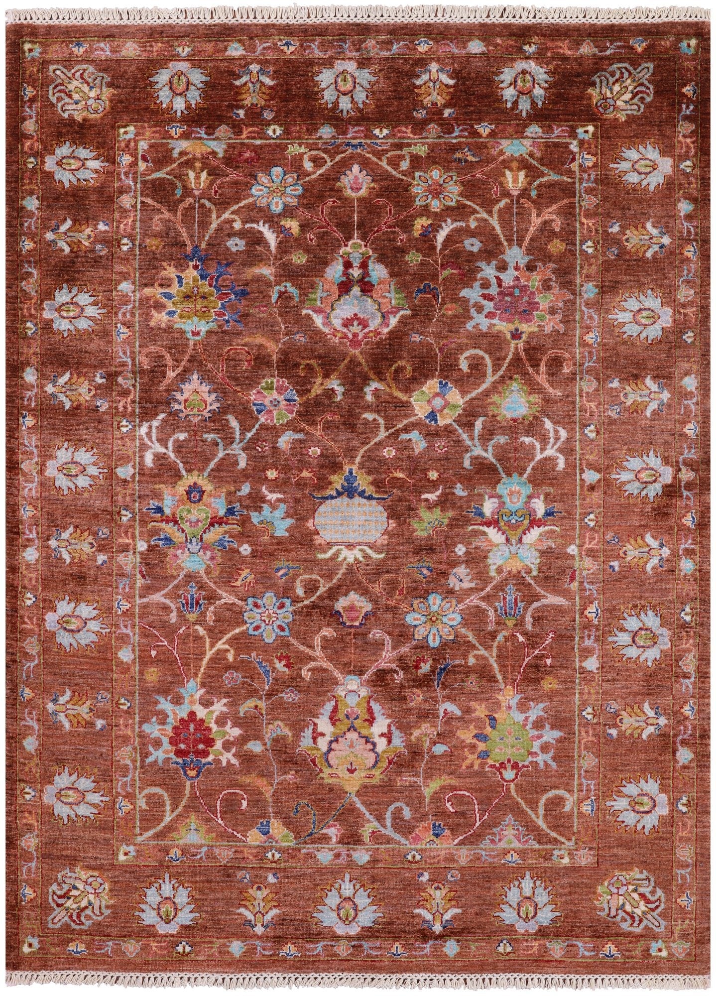Brown Peshawar Hand Knotted Wool Rug - 5' 2" X 6' 10" - Golden Nile