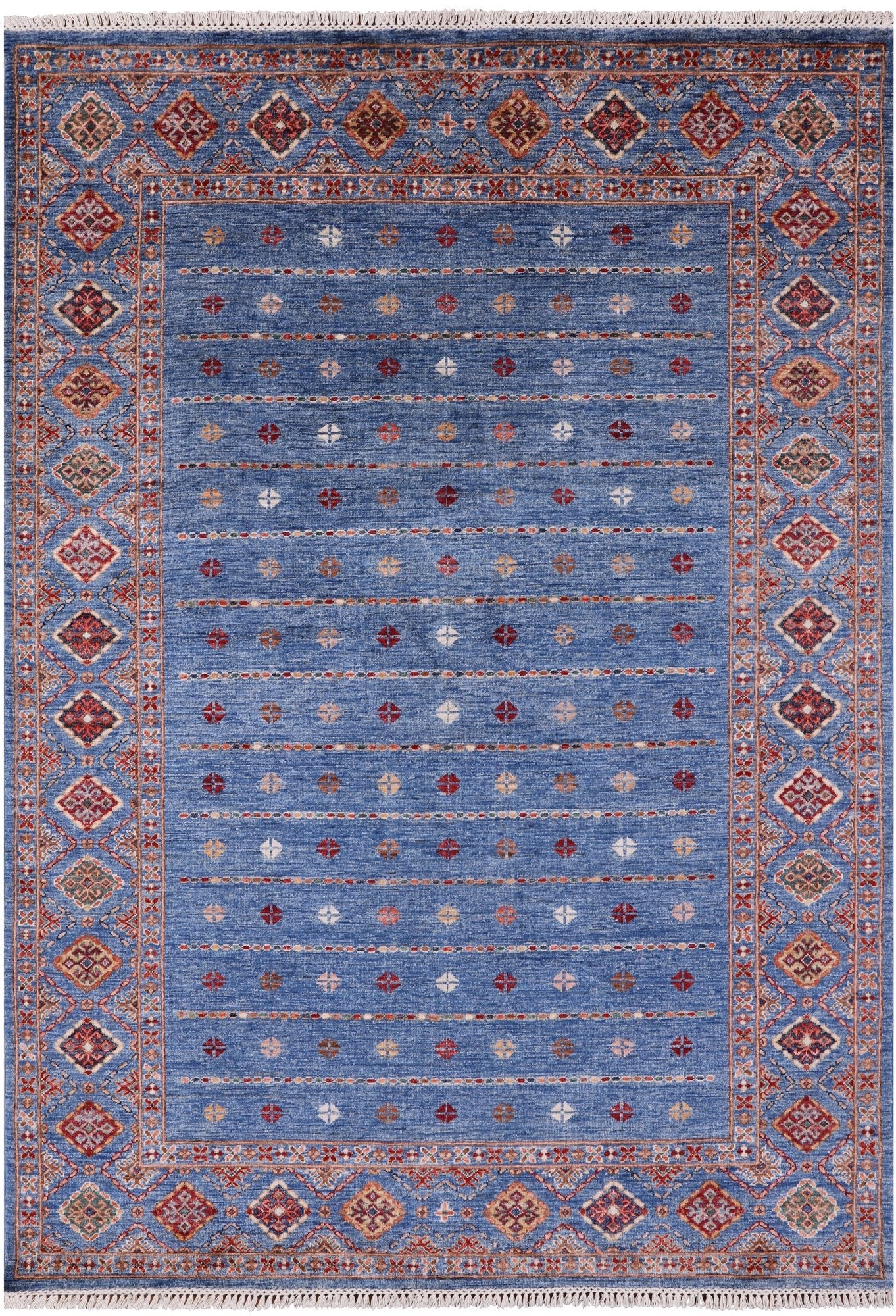Blue Khorjin Persian Gabbeh Hand Knotted Wool Rug - 5' 10" X 8' 0" - Golden Nile