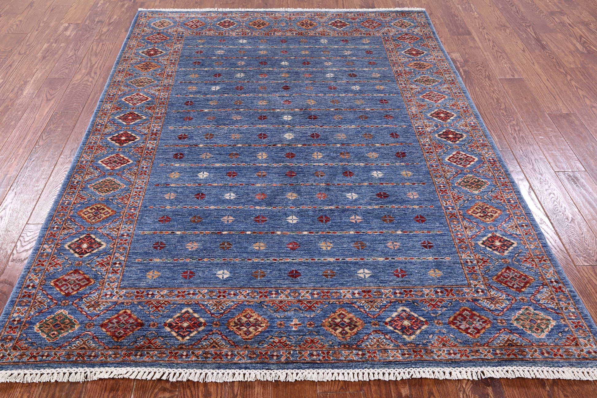 Blue Khorjin Persian Gabbeh Hand Knotted Wool Rug - 5' 10" X 8' 0" - Golden Nile