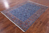 Blue Khorjin Persian Gabbeh Hand Knotted Wool Rug - 5' 10" X 8' 0" - Golden Nile