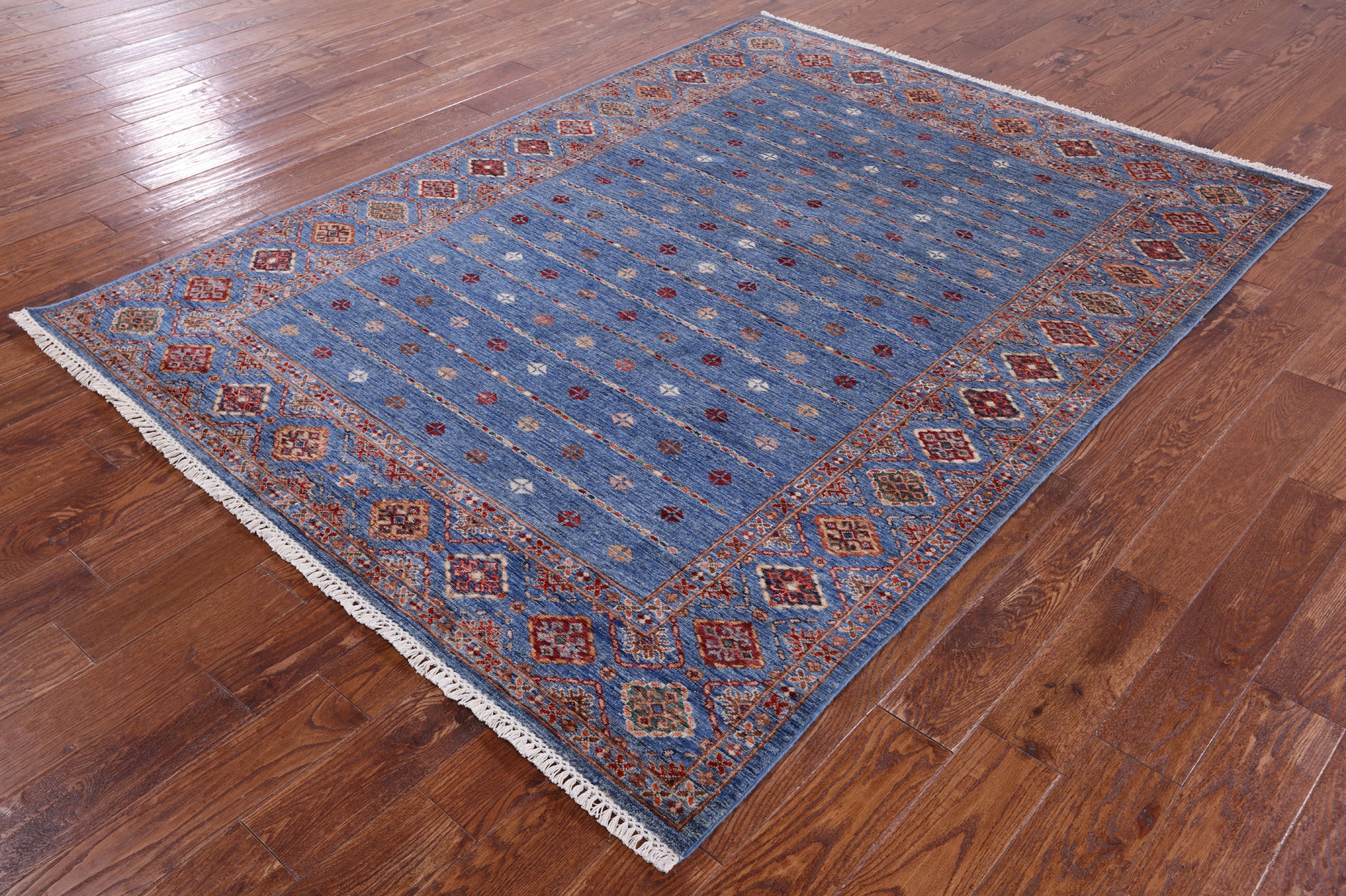Blue Khorjin Persian Gabbeh Hand Knotted Wool Rug - 5' 10" X 8' 0" - Golden Nile