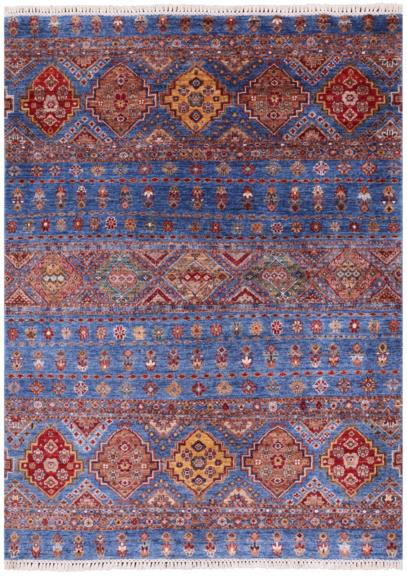 Blue Khorjin Persian Gabbeh Hand Knotted Wool Rug - 4' 9" X 6' 6" - Golden Nile