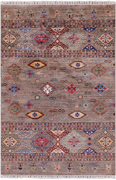 Khorjin Persian Gabbeh Handmade Wool Rug - 3' 7" X 5' 3" - Golden Nile