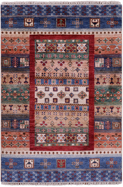Tribal Persian Gabbeh Hand Knotted Wool Rug - 3' 4" X 4' 10" - Golden Nile