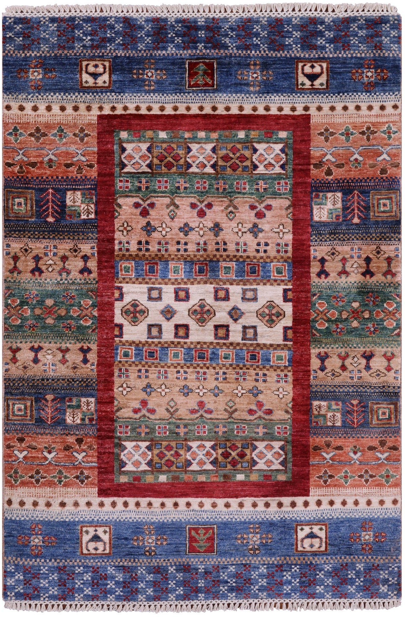 Tribal Persian Gabbeh Hand Knotted Wool Rug - 3' 4" X 4' 10" - Golden Nile