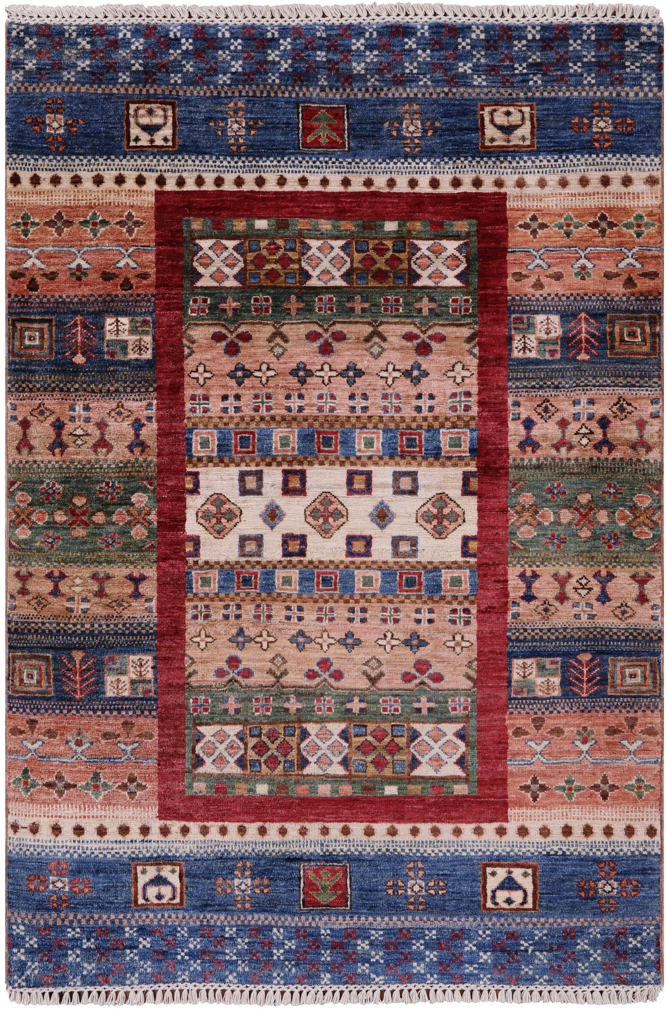 Tribal Persian Gabbeh Hand Knotted Wool Rug - 3' 4" X 4' 10" - Golden Nile