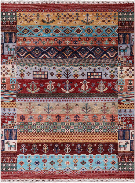 Tribal Persian Gabbeh Hand Knotted Wool Rug - 5' 1" X 6' 8" - Golden Nile