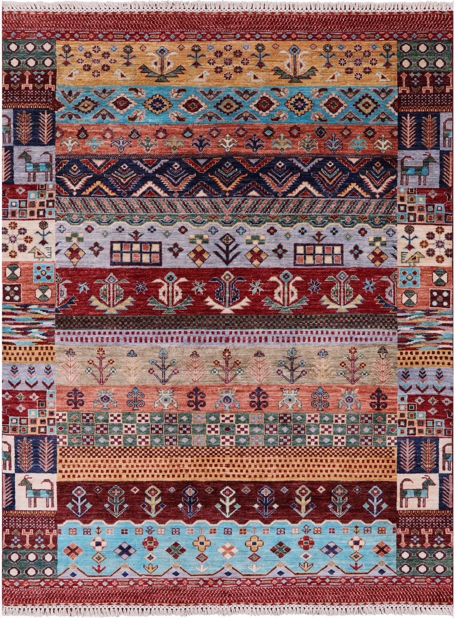 Tribal Persian Gabbeh Hand Knotted Wool Rug - 5' 1" X 6' 8" - Golden Nile