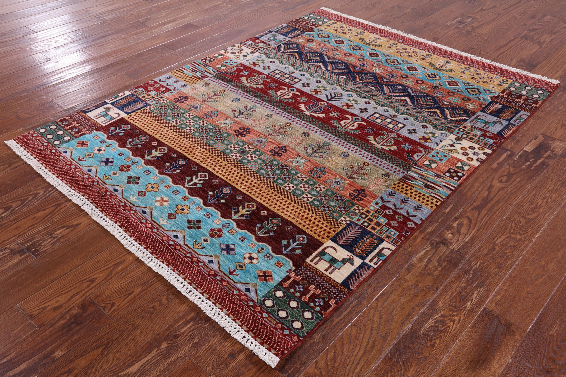 Tribal Persian Gabbeh Hand Knotted Wool Rug - 5' 1" X 6' 8" - Golden Nile