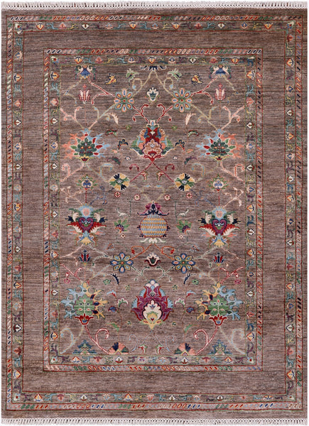 Peshawar Hand Knotted Wool Rug - 5' 1" X 6' 9" - Golden Nile