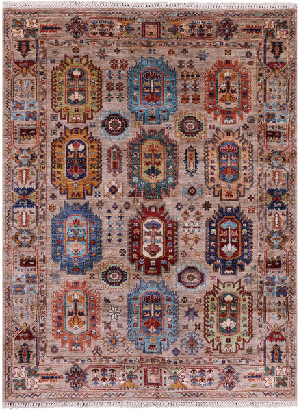 Turkmen Ersari Hand Knotted Wool Rug - 5' 2" X 6' 9" - Golden Nile