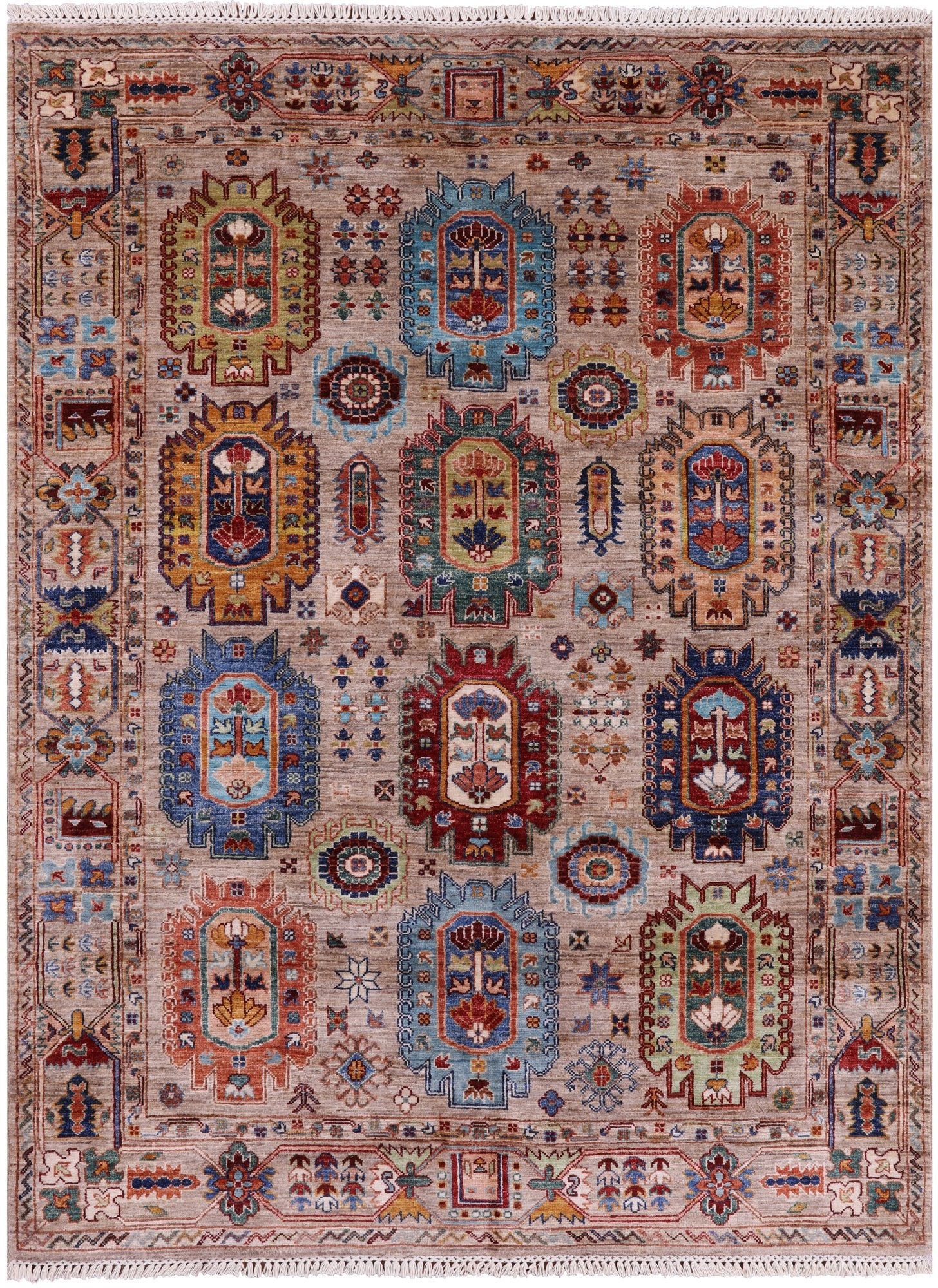 Turkmen Ersari Hand Knotted Wool Rug - 5' 2" X 6' 9" - Golden Nile
